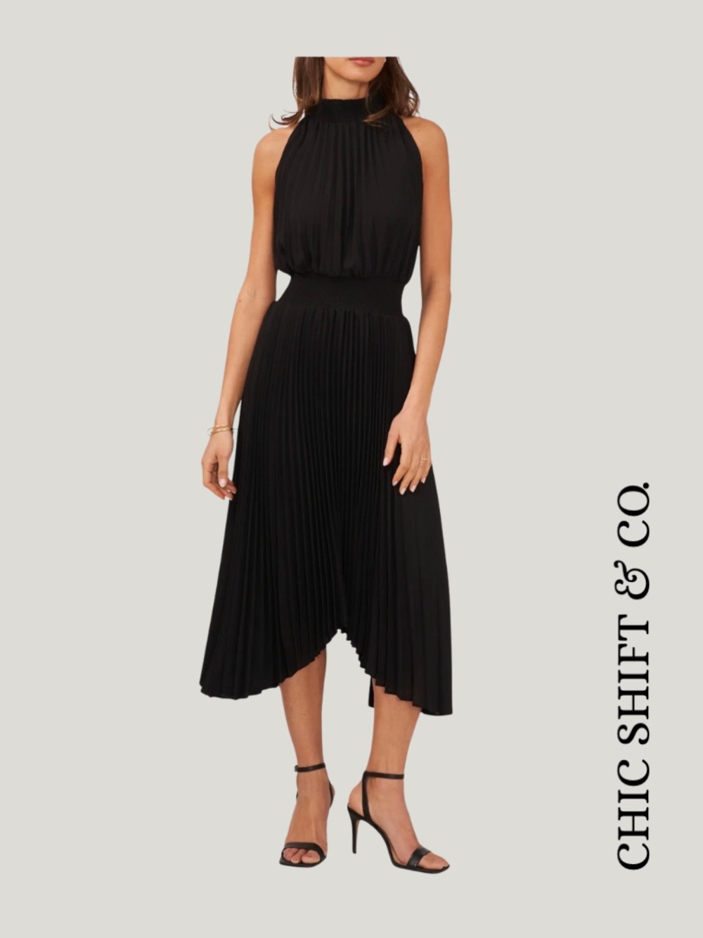 Halogen Women's Pleated Sharkbite Hem Midi Dress Black XXS